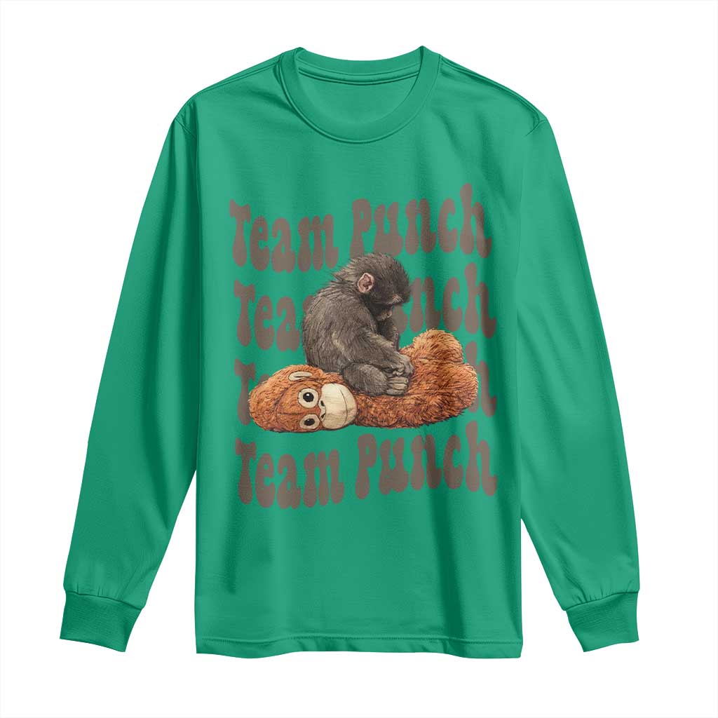 Team Punch Monkey Long Sleeve Shirt Baby Monkey And Plush Toy Viral TS14 Irish Green Print Your Wear
