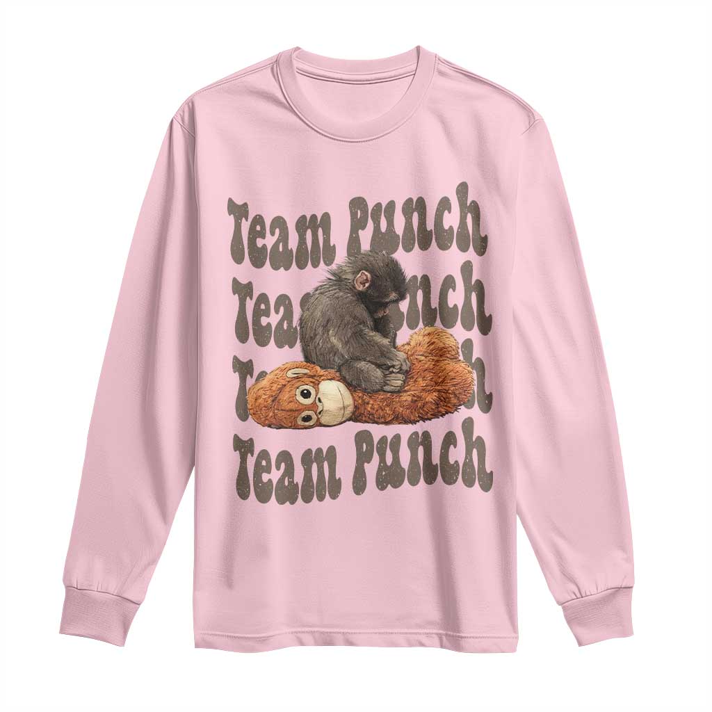 Team Punch Monkey Long Sleeve Shirt Baby Monkey And Plush Toy Viral TS14 Light Pink Print Your Wear