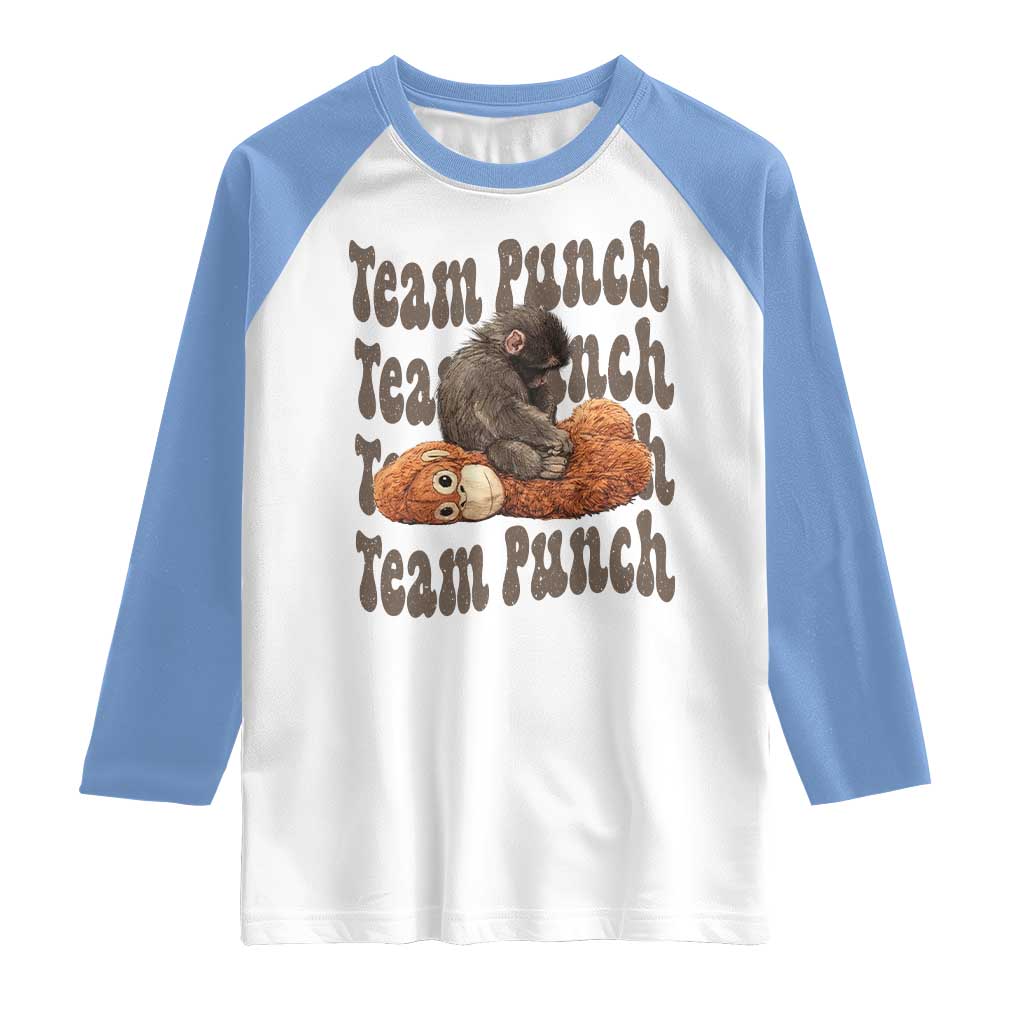 Team Punch Monkey Raglan Shirt Baby Monkey And Plush Toy Viral TS14 White Carolina Blue Print Your Wear