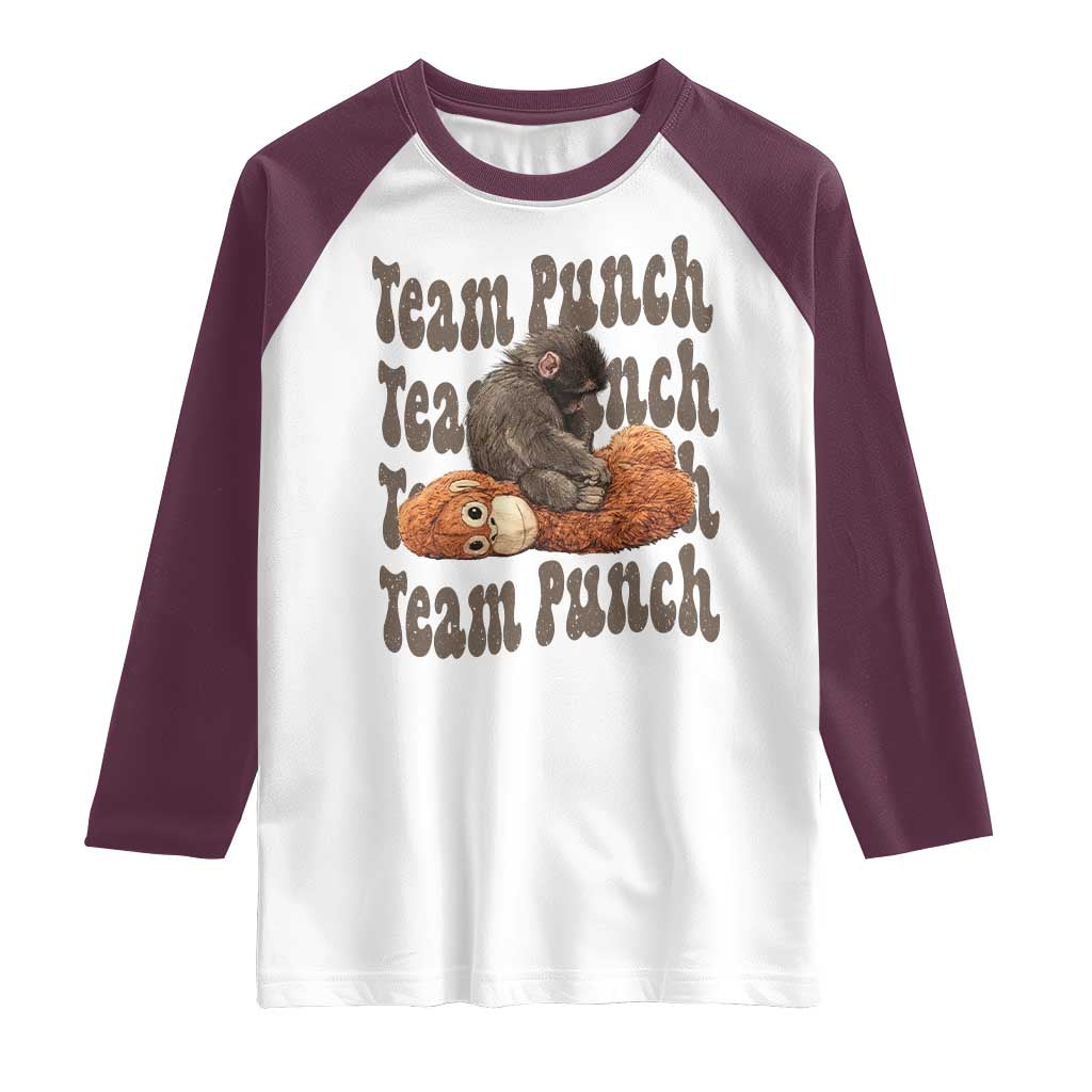 Team Punch Monkey Raglan Shirt Baby Monkey And Plush Toy Viral TS14 White Maroon Print Your Wear
