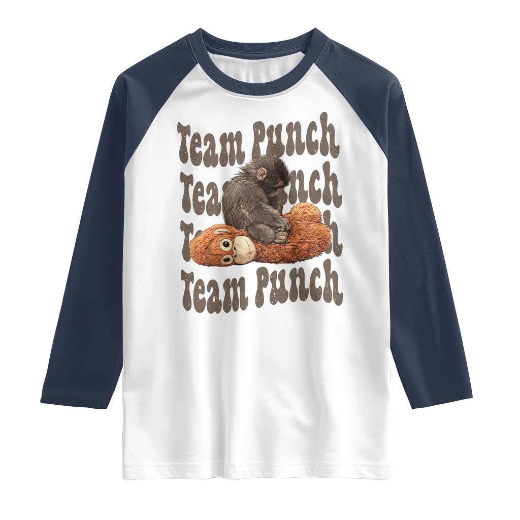 Team Punch Monkey Raglan Shirt Baby Monkey And Plush Toy Viral TS14 White Navy Print Your Wear