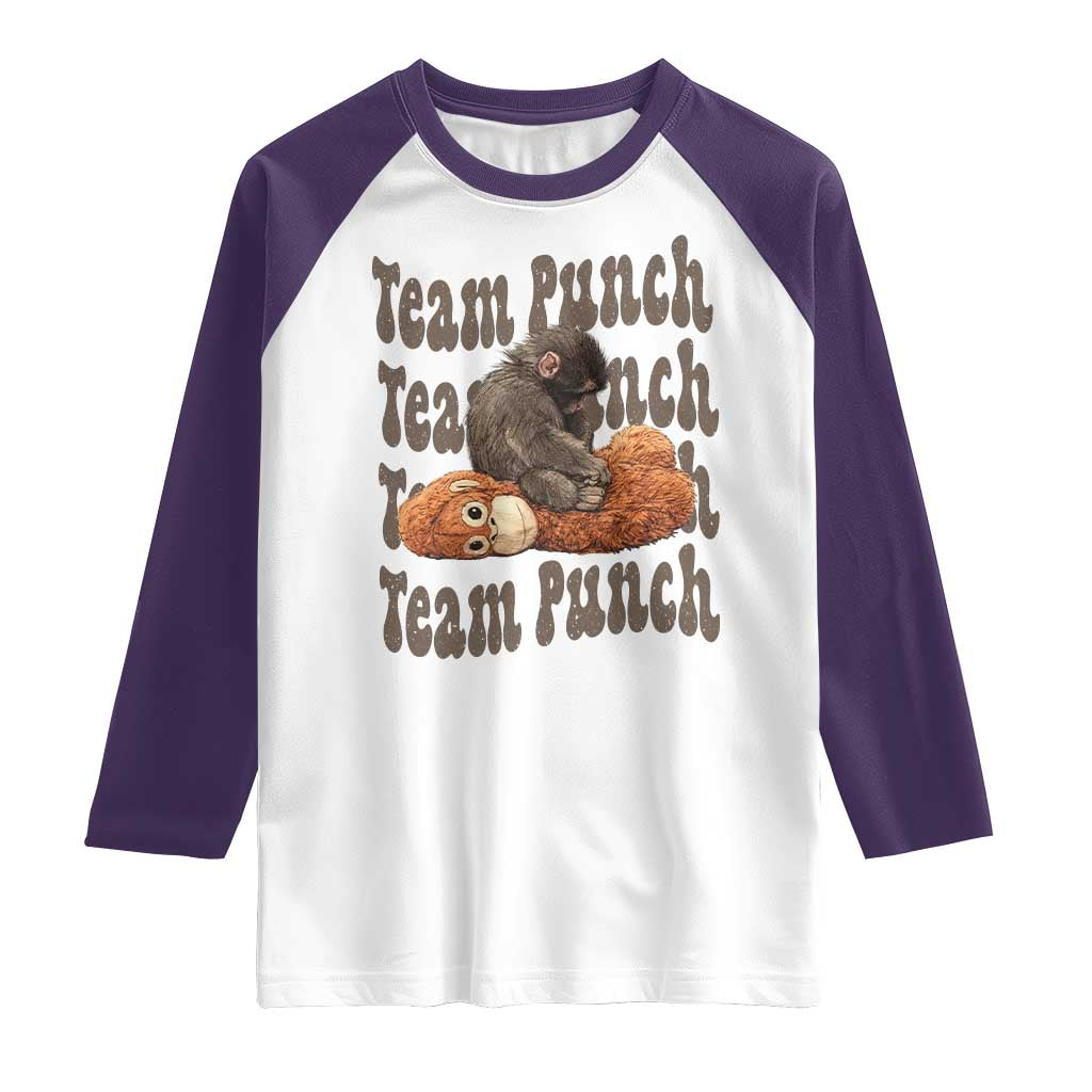 Team Punch Monkey Raglan Shirt Baby Monkey And Plush Toy Viral TS14 White Purple Print Your Wear