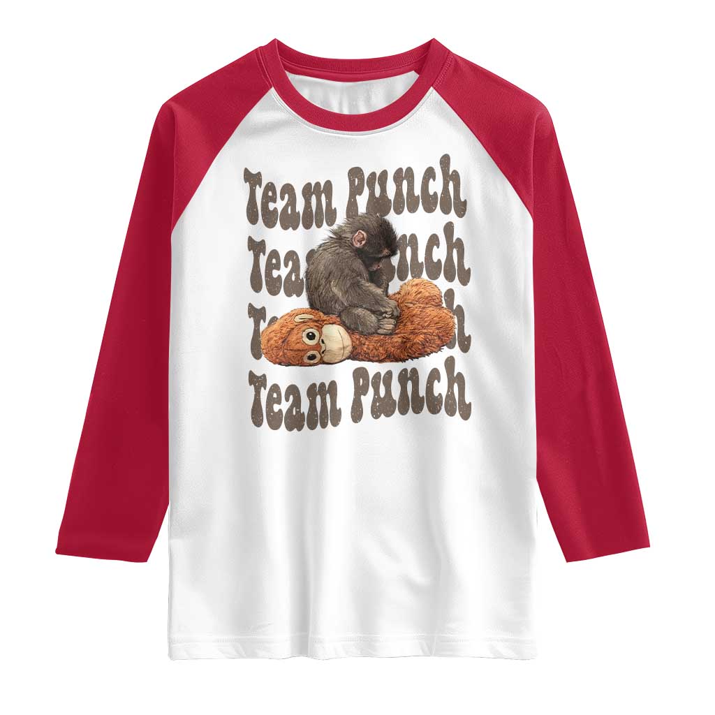 Team Punch Monkey Raglan Shirt Baby Monkey And Plush Toy Viral TS14 White Red Print Your Wear