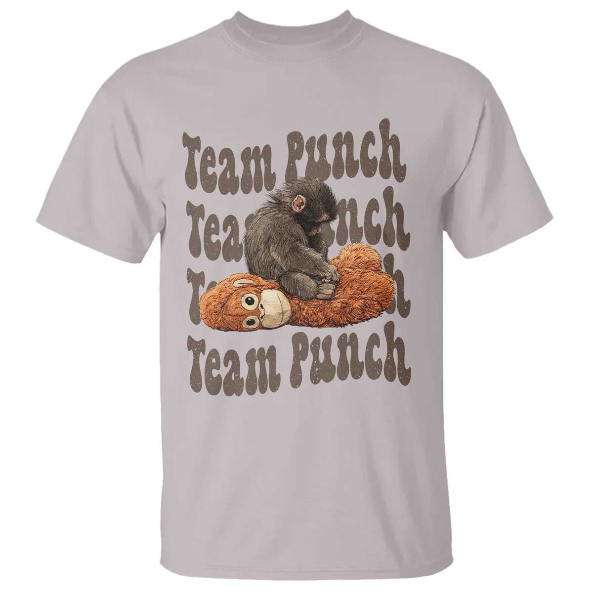 Team Punch Monkey T Shirt Baby Monkey And Plush Toy Viral TS14 Ice Gray Print Your Wear