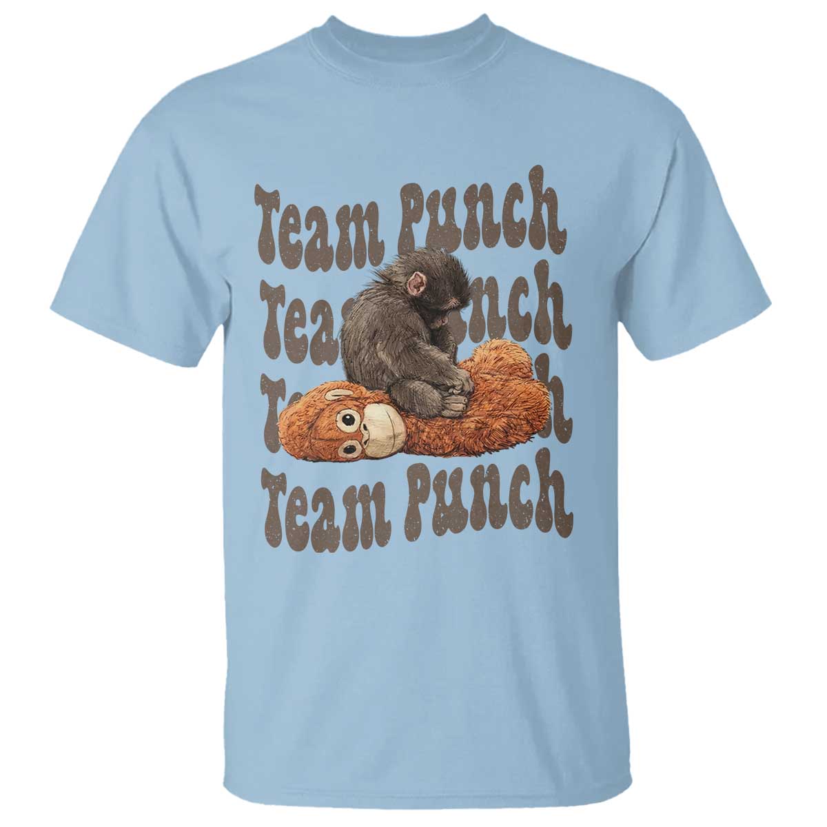 Team Punch Monkey T Shirt Baby Monkey And Plush Toy Viral TS14 Light Blue Print Your Wear