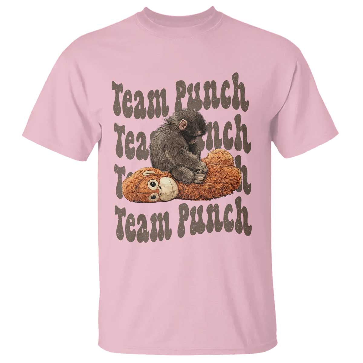 Team Punch Monkey T Shirt Baby Monkey And Plush Toy Viral TS14 Light Pink Print Your Wear