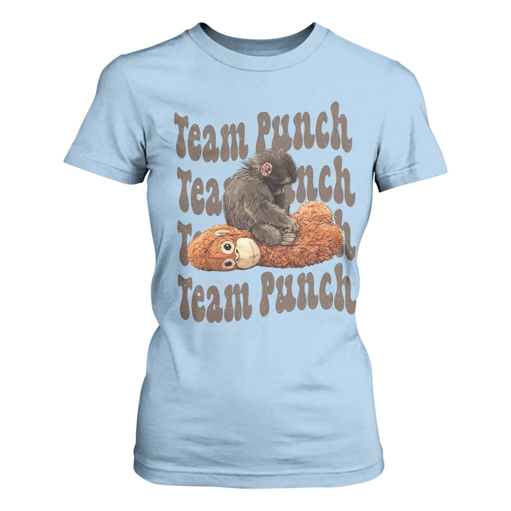 Team Punch Monkey T Shirt For Women Baby Monkey And Plush Toy Viral TS14 Light Blue Print Your Wear