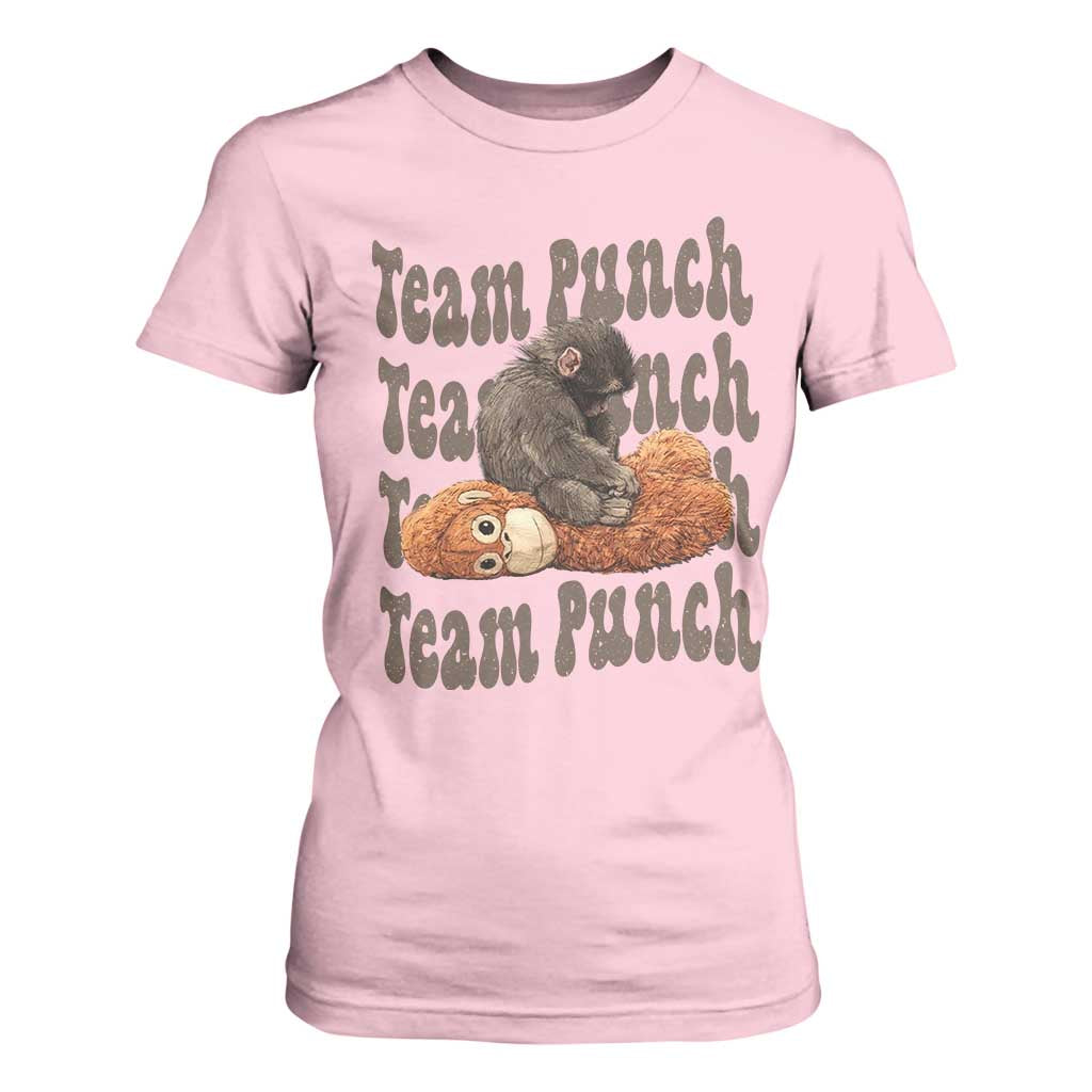 Team Punch Monkey T Shirt For Women Baby Monkey And Plush Toy Viral TS14 Light Pink Print Your Wear