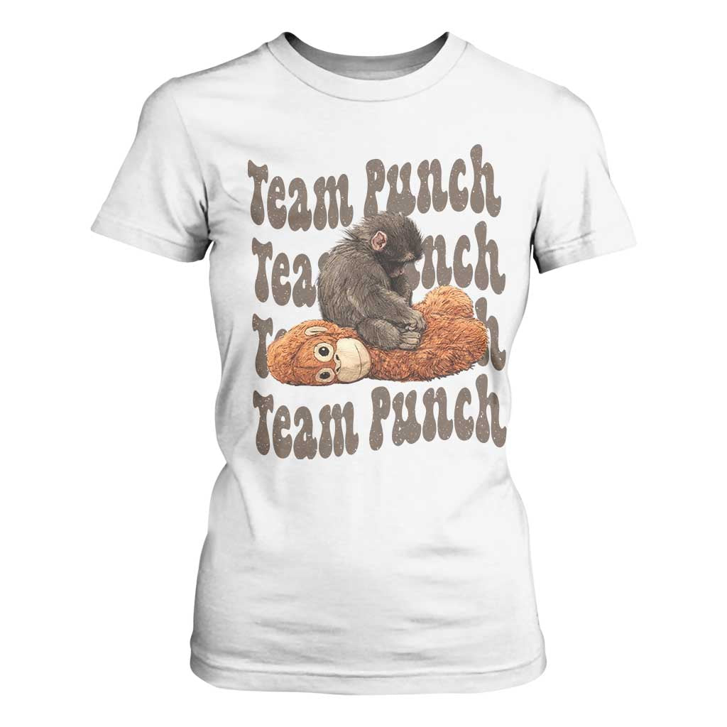Team Punch Monkey T Shirt For Women Baby Monkey And Plush Toy Viral TS14 White Print Your Wear