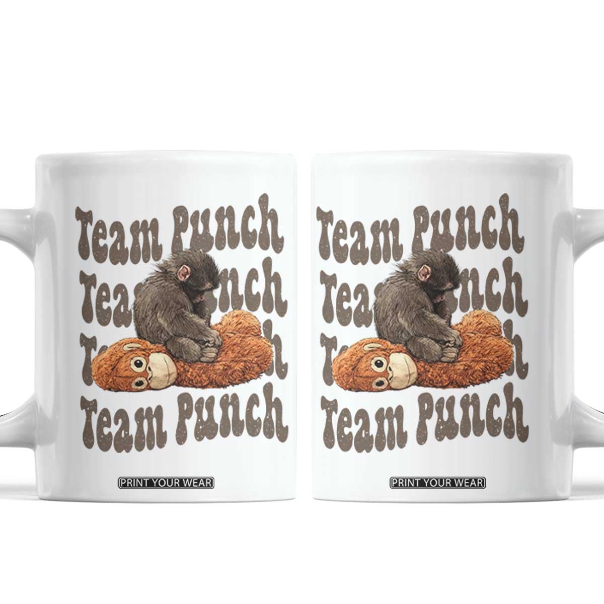 Team Punch Monkey Coffee Mug Baby Monkey And Plush Toy Viral TS14 White Print Your Wear