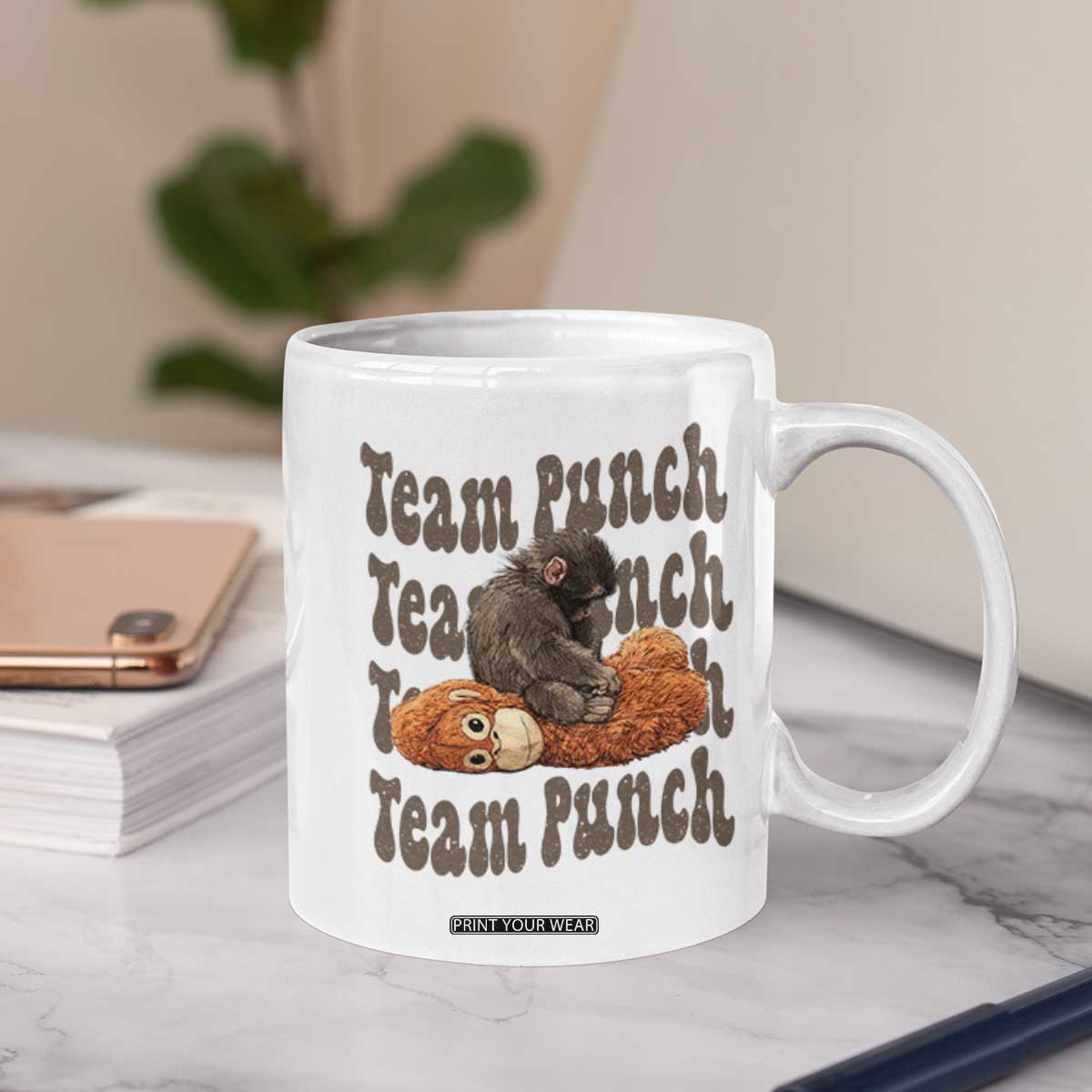 Team Punch Monkey Coffee Mug Baby Monkey And Plush Toy Viral TS14 Print Your Wear