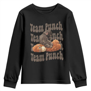 Team Punch Monkey Youth Sweatshirt Baby Monkey And Plush Toy Viral TS14 Black Print Your Wear
