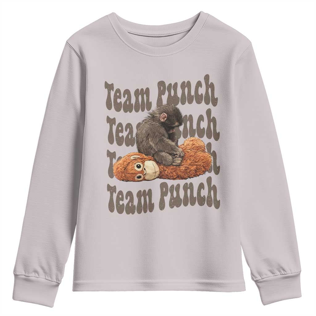 Team Punch Monkey Youth Sweatshirt Baby Monkey And Plush Toy Viral TS14 Ice Gray Print Your Wear