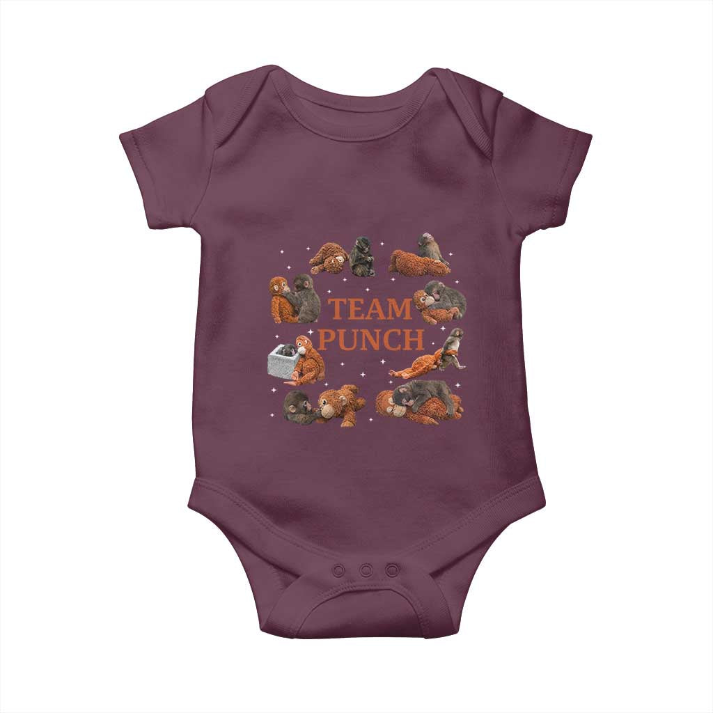 Team Punch Monkey Baby Onesie Viral Baby Monkey Meme TS14 Maroon Print Your Wear