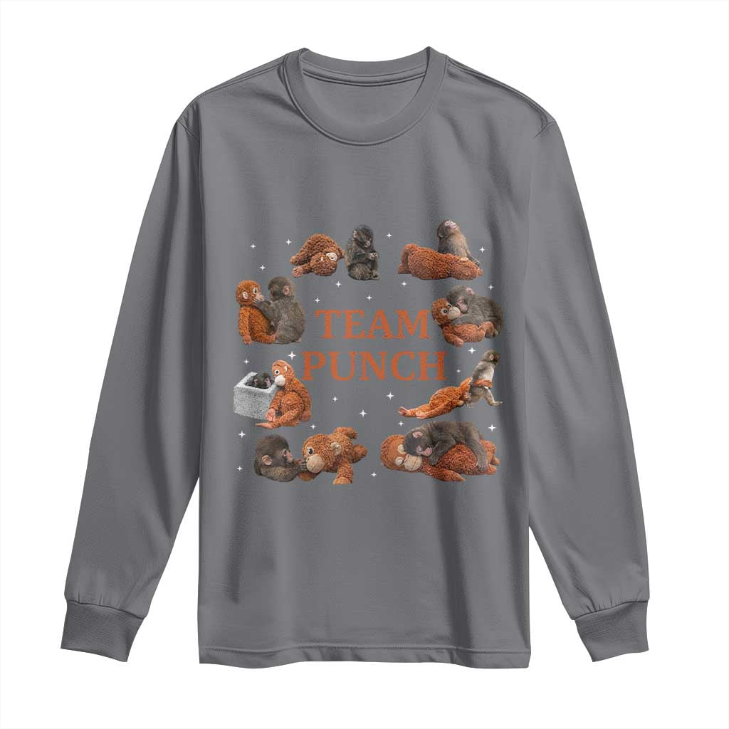 Team Punch Monkey Long Sleeve Shirt Viral Baby Monkey Meme TS14 Charcoal Print Your Wear