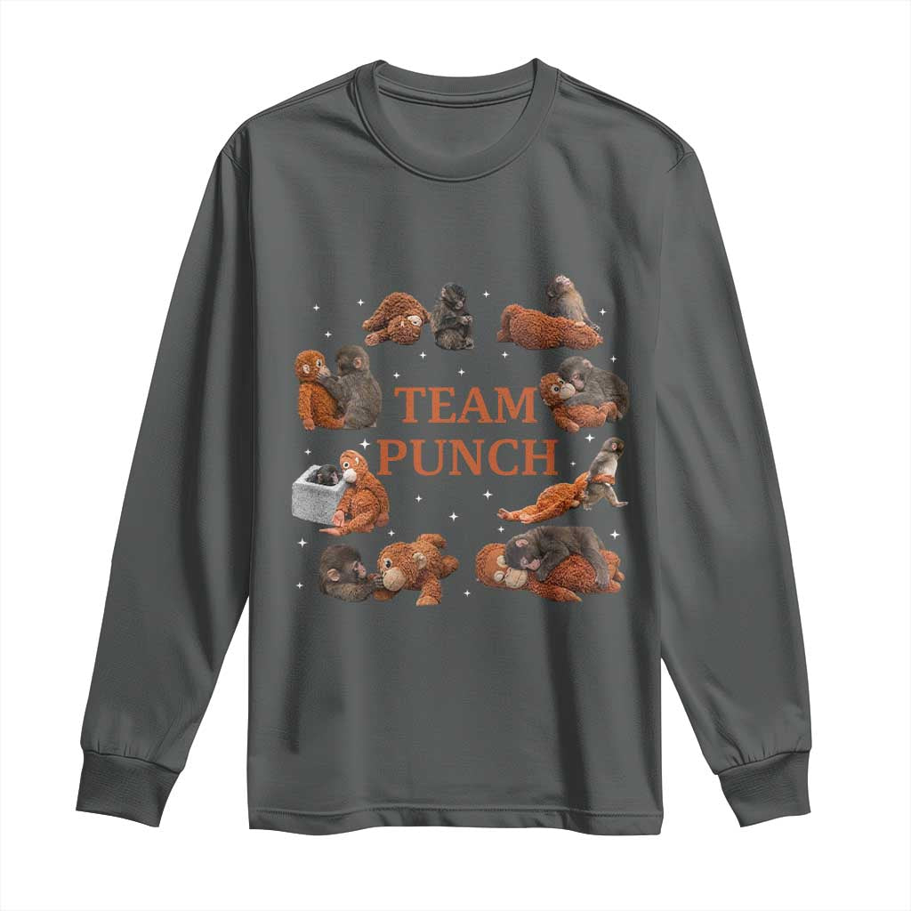 Team Punch Monkey Long Sleeve Shirt Viral Baby Monkey Meme TS14 Dark Heather Print Your Wear