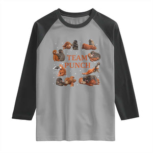 Team Punch Monkey Raglan Shirt Viral Baby Monkey Meme TS14 Sport Gray Black Print Your Wear