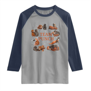 Team Punch Monkey Raglan Shirt Viral Baby Monkey Meme TS14 Sport Gray Navy Print Your Wear