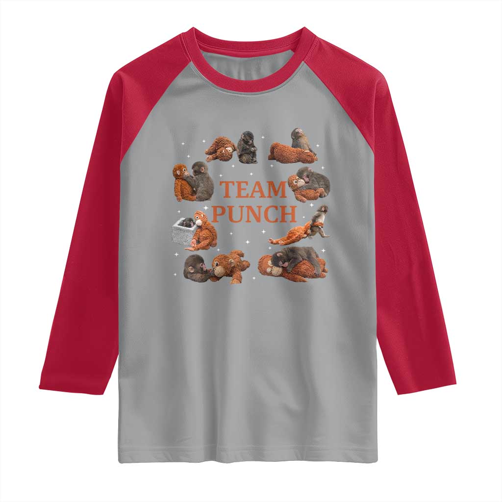Team Punch Monkey Raglan Shirt Viral Baby Monkey Meme TS14 Sport Gray Red Print Your Wear