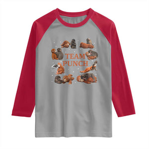 Team Punch Monkey Raglan Shirt Viral Baby Monkey Meme TS14 Sport Gray Red Print Your Wear