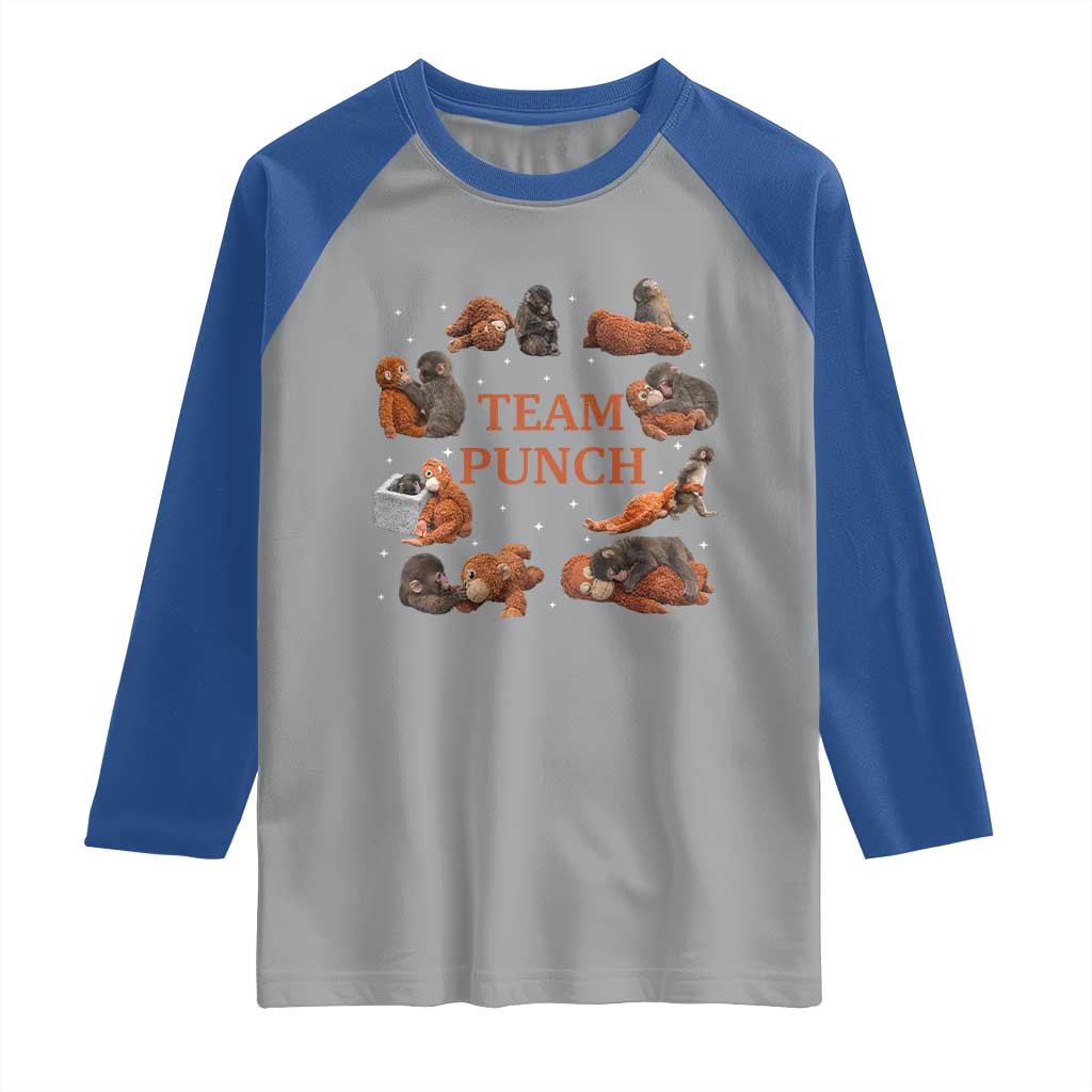 Team Punch Monkey Raglan Shirt Viral Baby Monkey Meme TS14 Sport Gray Royal Print Your Wear