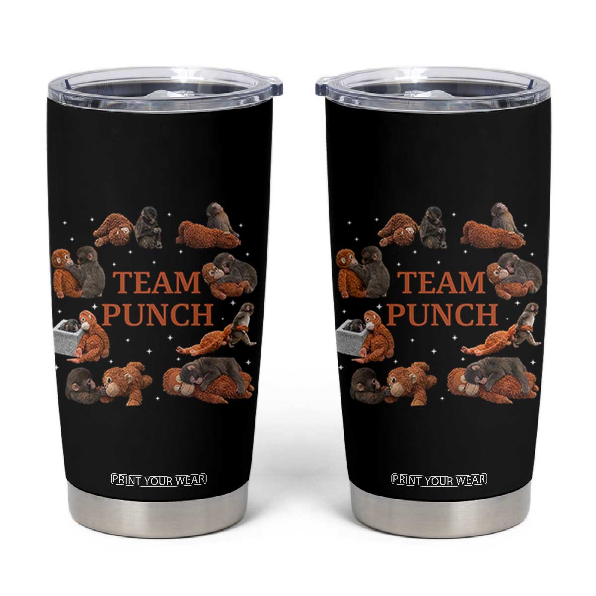 Team Punch Monkey Tumbler Cup Viral Baby Monkey Meme TS14 Black Print Your Wear