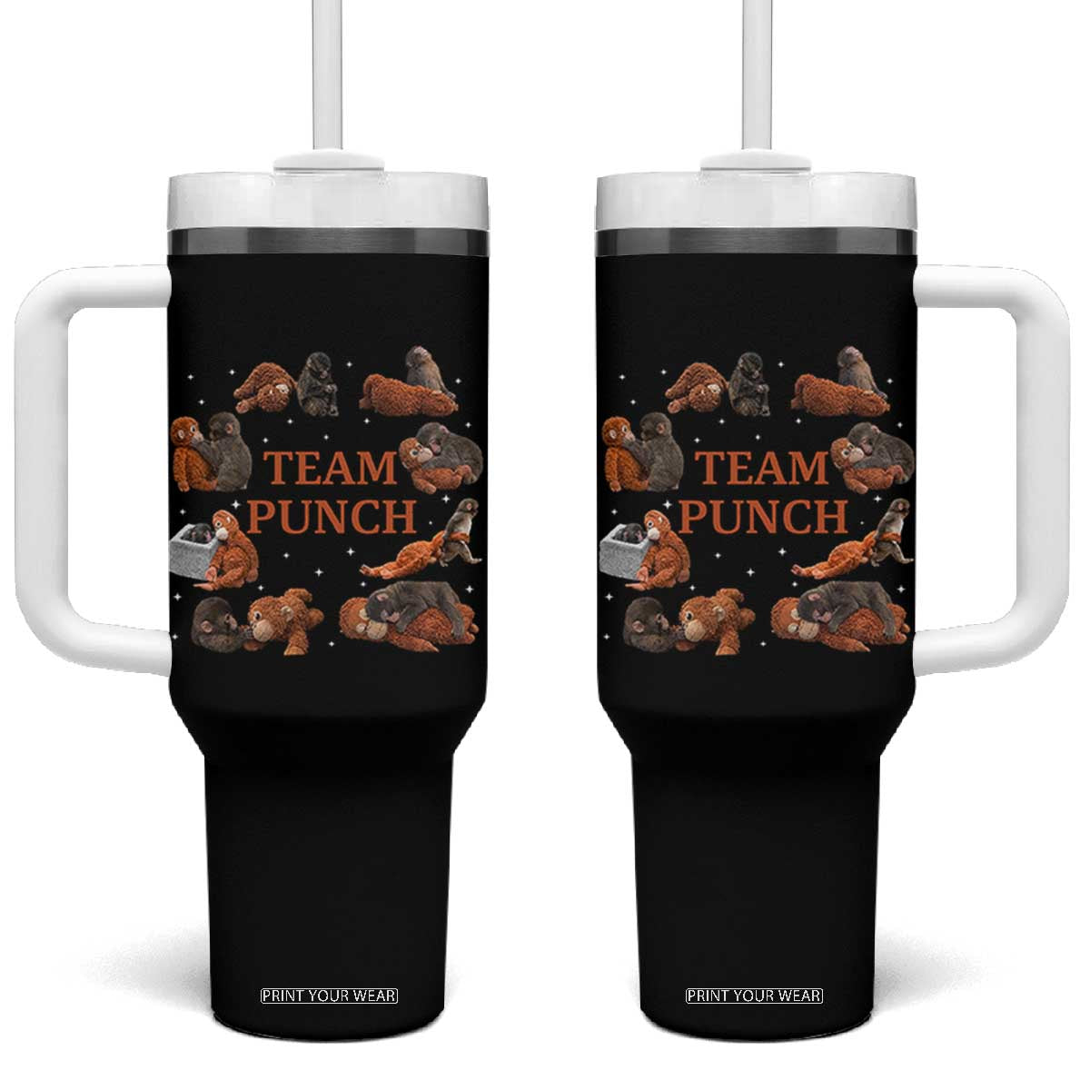 Team Punch Monkey Tumbler With Handle Viral Baby Monkey Meme TS14 One Size: 40 oz Black Print Your Wear