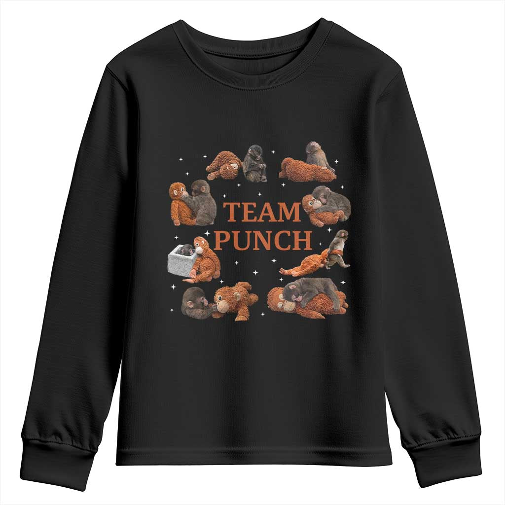 Team Punch Monkey Youth Sweatshirt Viral Baby Monkey Meme TS14 Black Print Your Wear