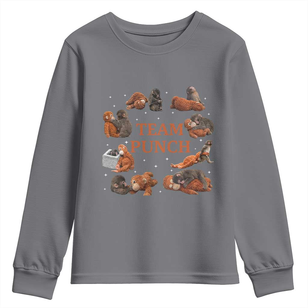 Team Punch Monkey Youth Sweatshirt Viral Baby Monkey Meme TS14 Charcoal Print Your Wear