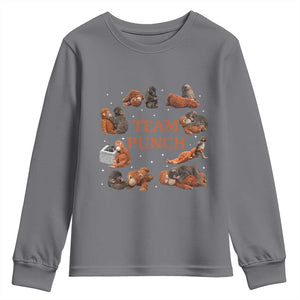 Team Punch Monkey Youth Sweatshirt Viral Baby Monkey Meme TS14 Charcoal Print Your Wear