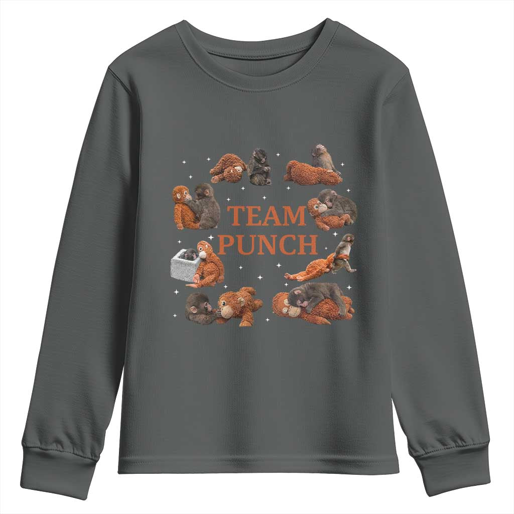 Team Punch Monkey Youth Sweatshirt Viral Baby Monkey Meme TS14 Dark Heather Print Your Wear