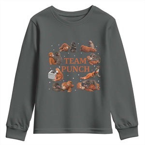 Team Punch Monkey Youth Sweatshirt Viral Baby Monkey Meme TS14 Dark Heather Print Your Wear