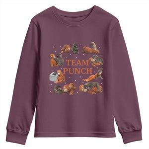 Team Punch Monkey Youth Sweatshirt Viral Baby Monkey Meme TS14 Maroon Print Your Wear