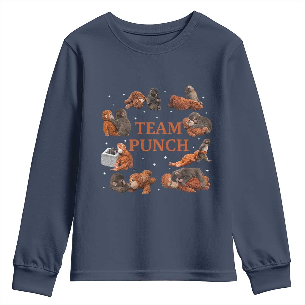 Team Punch Monkey Youth Sweatshirt Viral Baby Monkey Meme TS14 Navy Print Your Wear