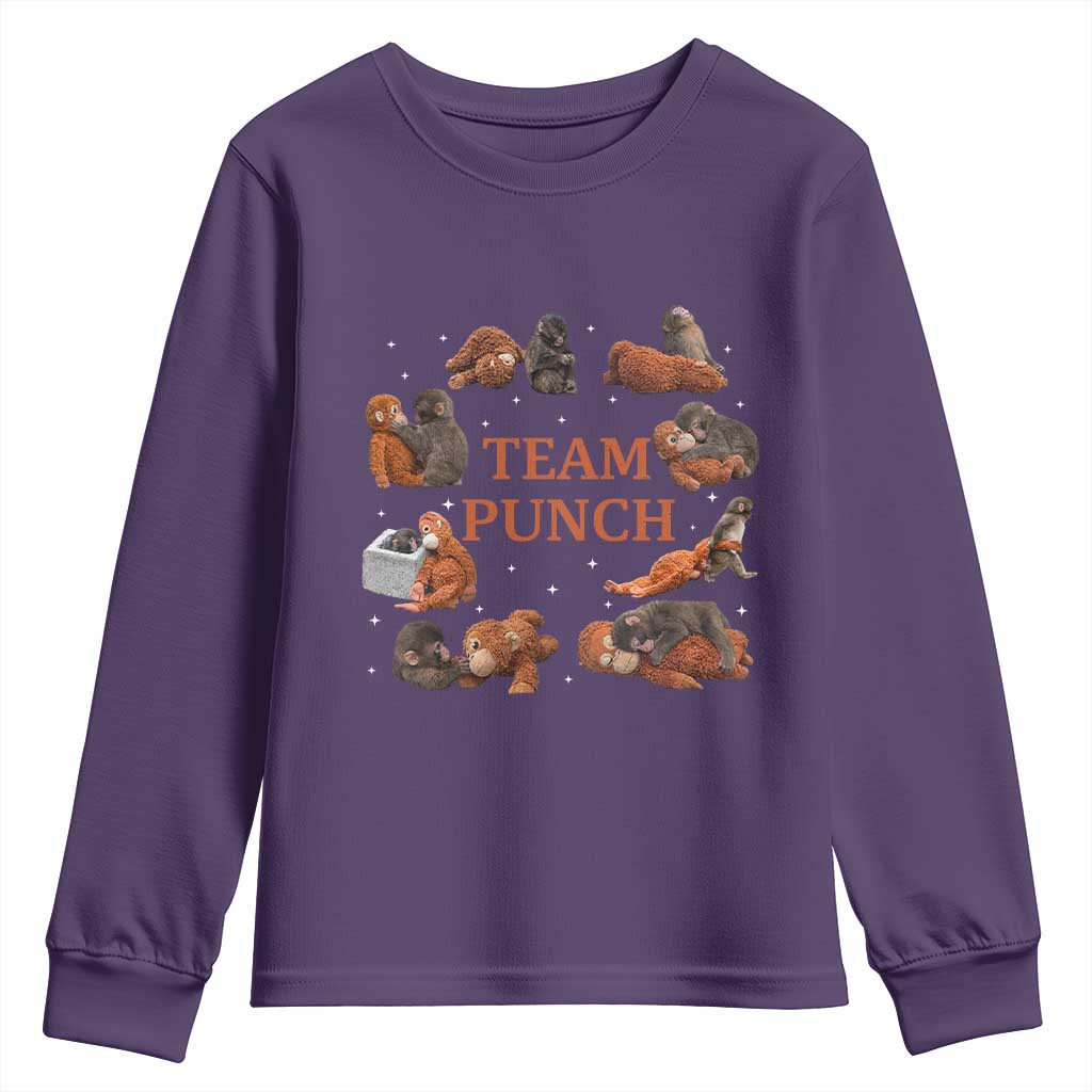 Team Punch Monkey Youth Sweatshirt Viral Baby Monkey Meme TS14 Purple Print Your Wear
