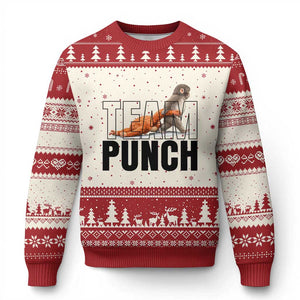 Team Punch Monkey Ugly Christmas Sweater Viral Trend Baby Monkey Meme TS14 Beige Red Print Your Wear