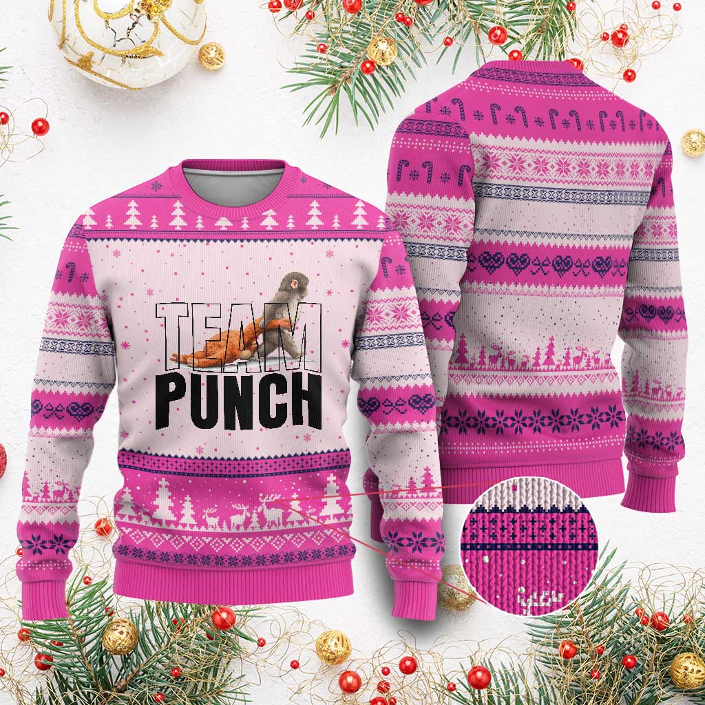 Team Punch Monkey Ugly Christmas Sweater Viral Trend Baby Monkey Meme TS14 Hot Pink Print Your Wear