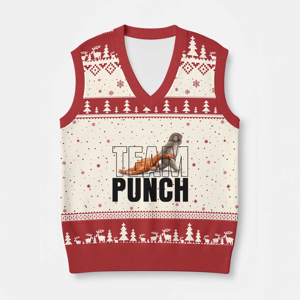 Team Punch Monkey V-Neck Knit Sweater Vest Viral Trend Baby Monkey Meme TS14 Beige Red Print Your Wear