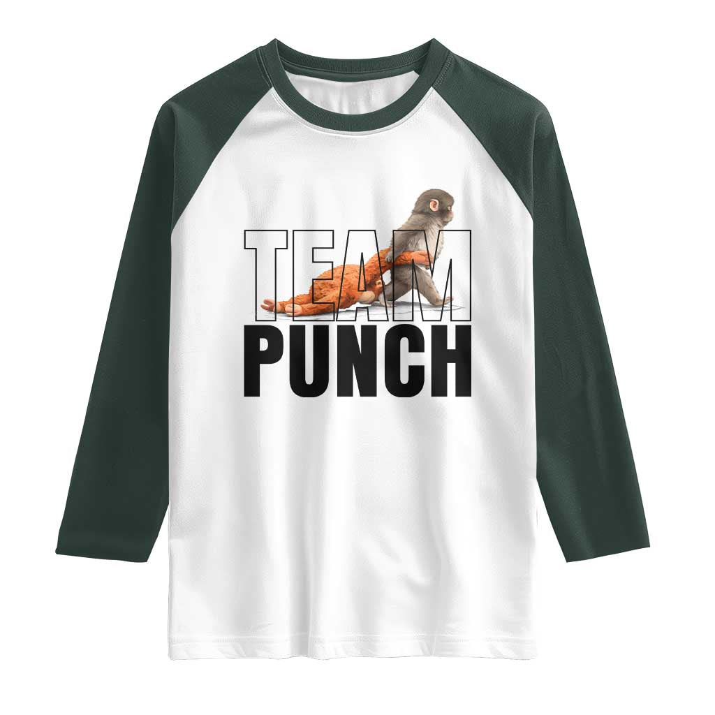 Team Punch Monkey Raglan Shirt Viral Trend Baby Monkey Meme TS14 White Dark Forest Green Print Your Wear