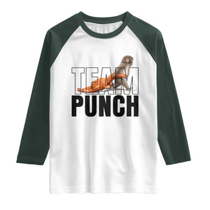 Team Punch Monkey Raglan Shirt Viral Trend Baby Monkey Meme TS14 White Dark Forest Green Print Your Wear