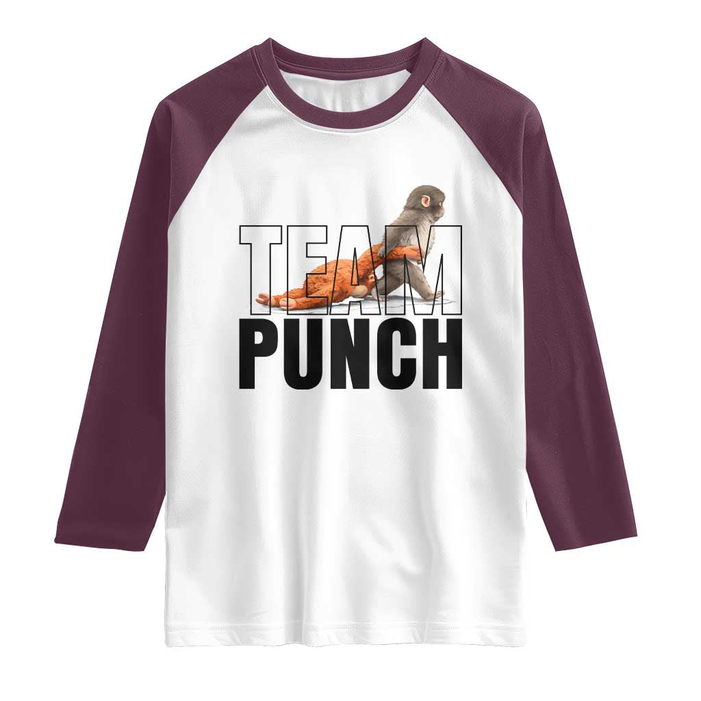 Team Punch Monkey Raglan Shirt Viral Trend Baby Monkey Meme TS14 White Maroon Print Your Wear