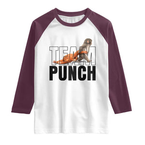 Team Punch Monkey Raglan Shirt Viral Trend Baby Monkey Meme TS14 White Maroon Print Your Wear