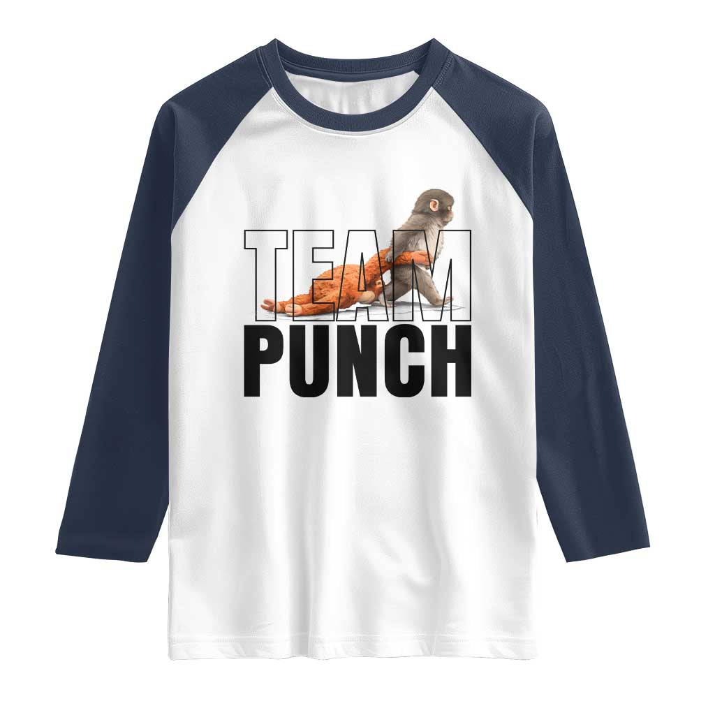 Team Punch Monkey Raglan Shirt Viral Trend Baby Monkey Meme TS14 White Navy Print Your Wear