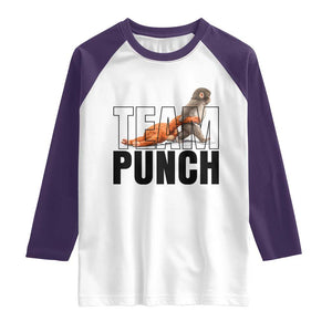 Team Punch Monkey Raglan Shirt Viral Trend Baby Monkey Meme TS14 White Purple Print Your Wear