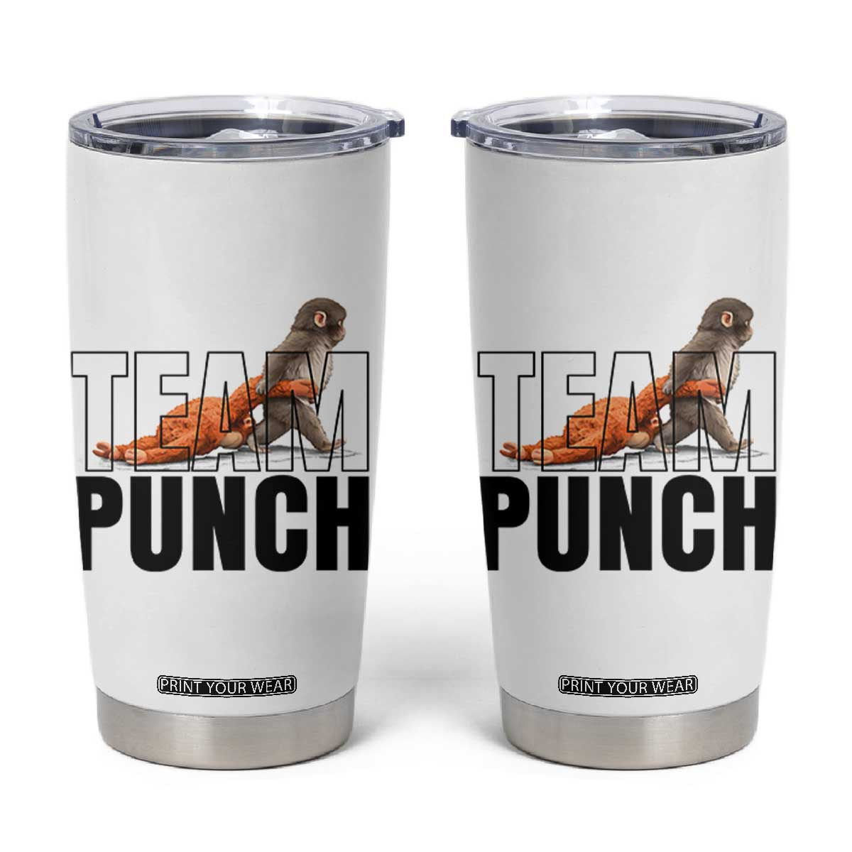 Team Punch Monkey Tumbler Cup Viral Trend Baby Monkey Meme TS14 White Print Your Wear