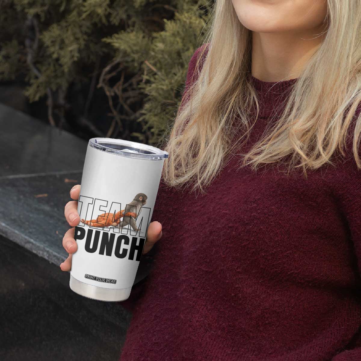 Team Punch Monkey Tumbler Cup Viral Trend Baby Monkey Meme TS14 Print Your Wear