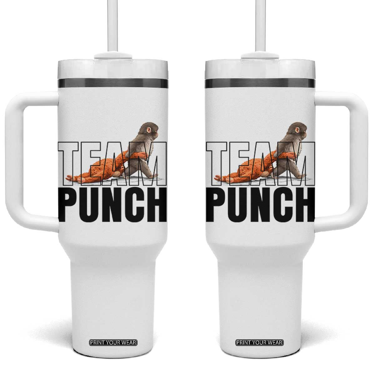 Team Punch Monkey Tumbler With Handle Viral Trend Baby Monkey Meme TS14 One Size: 40 oz White Print Your Wear