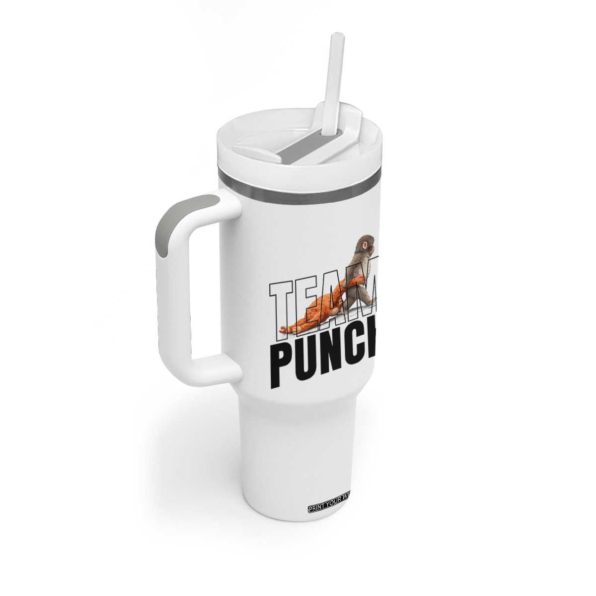 Team Punch Monkey Tumbler With Handle Viral Trend Baby Monkey Meme TS14 Print Your Wear