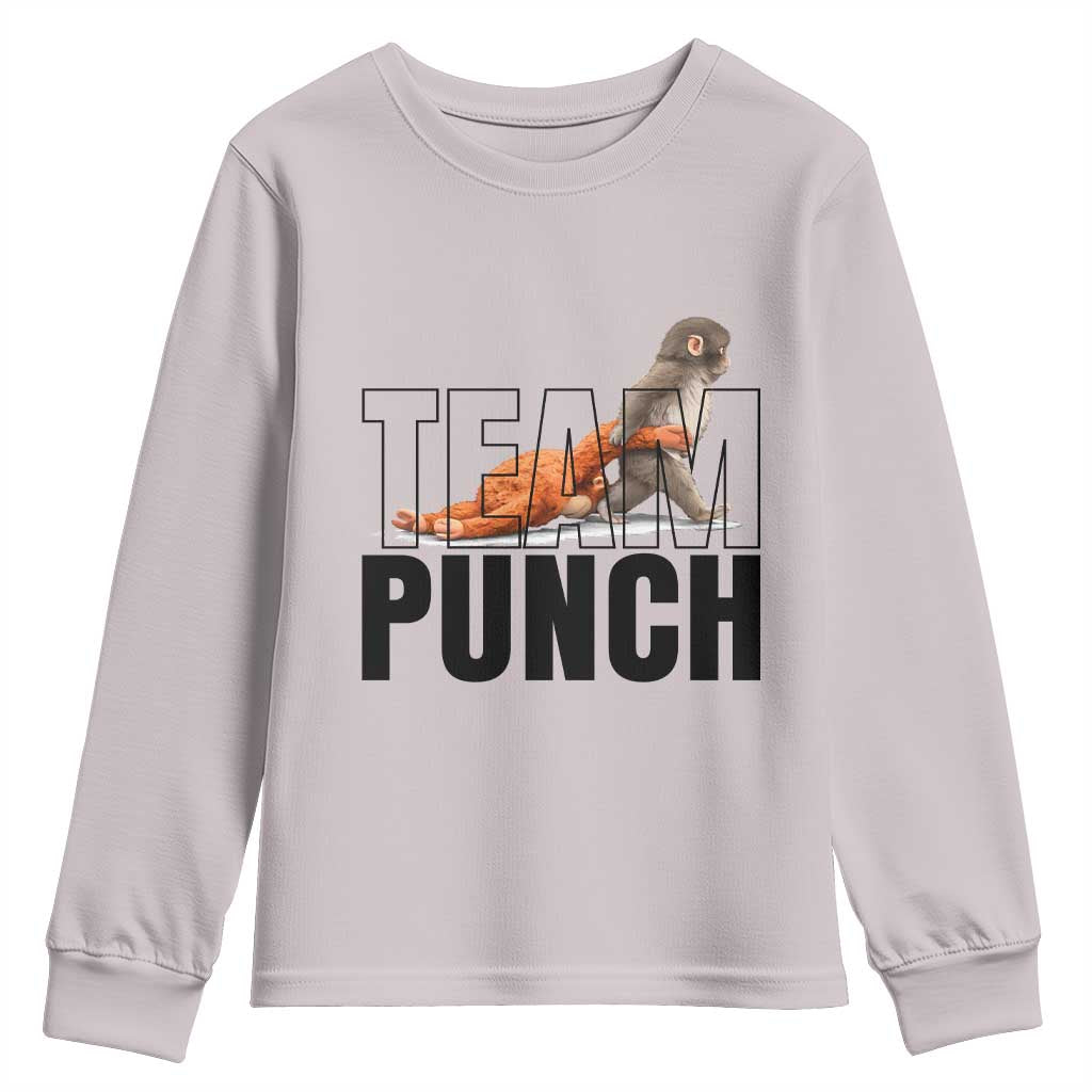 Team Punch Monkey Youth Sweatshirt Viral Trend Baby Monkey Meme TS14 Ice Gray Print Your Wear