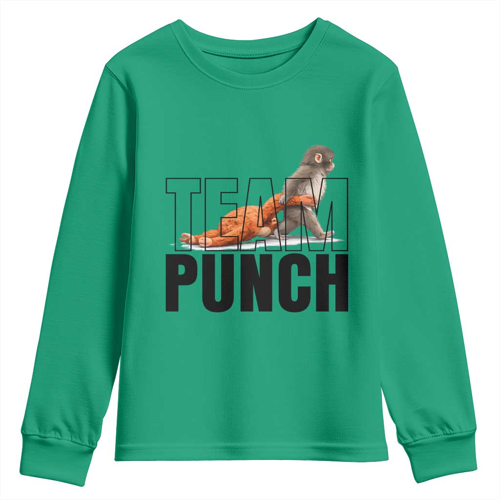 Team Punch Monkey Youth Sweatshirt Viral Trend Baby Monkey Meme TS14 Irish Green Print Your Wear